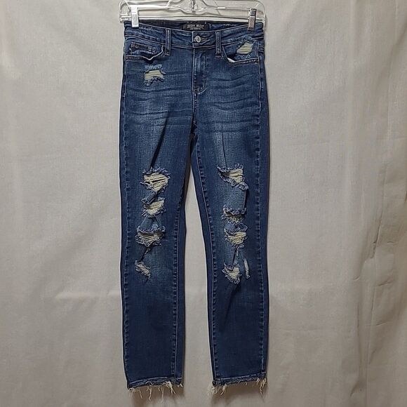 Judy Blue Womens Boyfriend Fit Stretch Distressed Dark Wash Jeans Size 0/24 - Picture 1 of 13